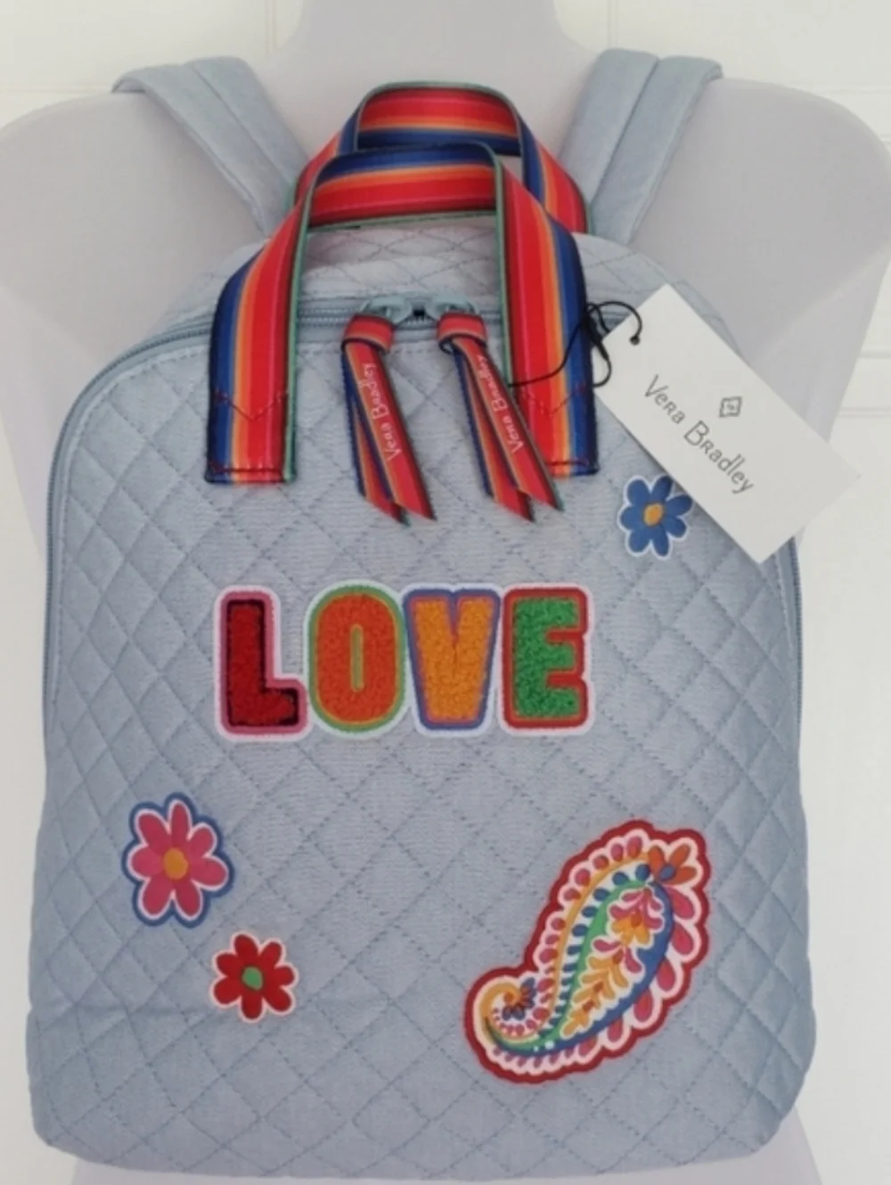 Vera Bradley Quilted Denim Mini Tote Pack Backpack Bright Pride Stripe